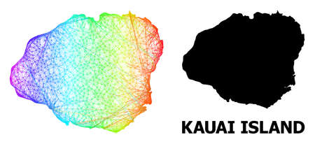 Wire frame and solid map of Kauai Island. Vector structure is created from map of Kauai Island with intersected random lines, and has spectral gradient.のイラスト素材
