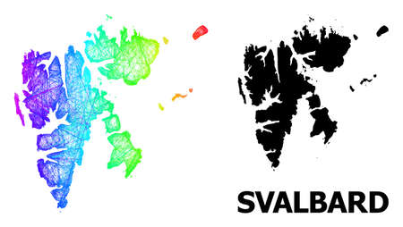 Wire frame and solid map of Svalbard Islands. Vector structure is created from map of Svalbard Islands with intersected random lines, and has bright spectral gradient.のイラスト素材
