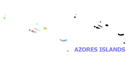 Vector collage map of Azores Islands designed for engineering. Mosaic map of Azores Islands is designed from scattered bright wheels. Engineering components in bright colors.のイラスト素材