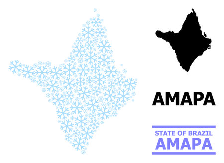 Vector mosaic map of Amapa state organized for New Year, Christmas celebration, and winter. Mosaic map of Amapa state is composed of light blue snow parts.のイラスト素材