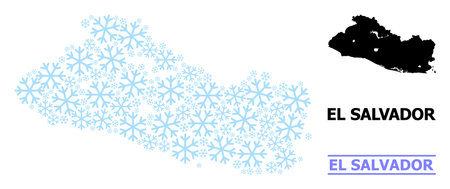 Vector mosaic map of El Salvador created for New Year, Christmas celebration, and winter. Mosaic map of El Salvador is created from light blue snow items.のイラスト素材
