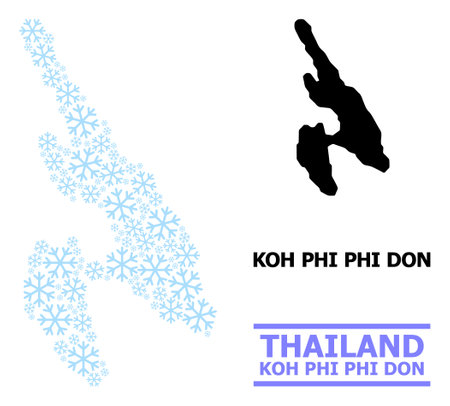 Mosaic map of Koh Phi Don is designed of light blue snow items.のイラスト素材