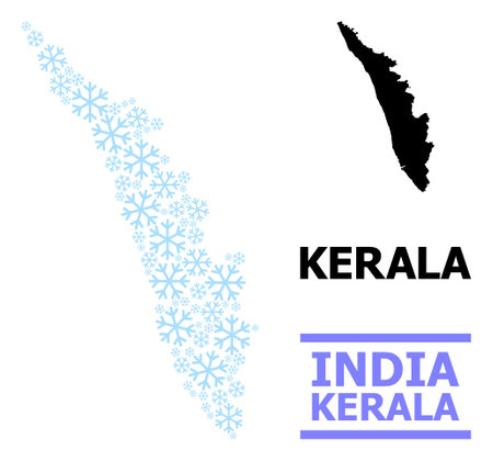Vector mosaic map of Kerala State designed for New Year, Christmas celebration, and winter. Mosaic map of Kerala State is designed from light blue ice crystals.のイラスト素材