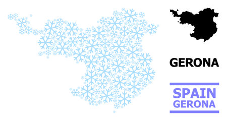 Vector mosaic map of Gerona Province created for New Year, Christmas celebration, and winter. Mosaic map of Gerona Province is created from light blue snow.のイラスト素材