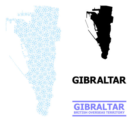 Mosaic map of Gibraltar is designed of light blue snow elements.のイラスト素材