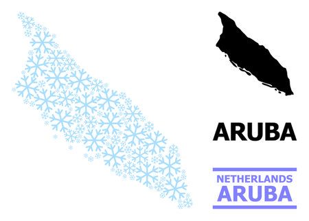 Vector mosaic map of Aruba Island created for New Year, Christmas celebration, and winter. Mosaic map of Aruba Island is created with light blue snow items.のイラスト素材