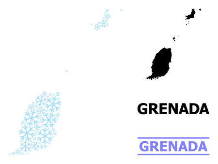 Vector mosaic map of Grenada Islands done for New Year, Christmas celebration, and winter. Mosaic map of Grenada Islands is done of light blue snow items.のイラスト素材