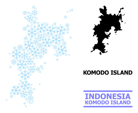 Mosaic map of Komodo Island is organized from light blue snow items.のイラスト素材