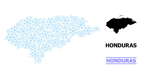 Vector mosaic map of Honduras designed for New Year, Christmas celebration, and winter. Mosaic map of Honduras is organized from light blue snow elements.のイラスト素材