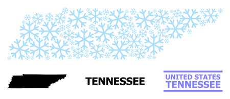 Vector collage map of Tennessee State created for New Year, Christmas celebration, and winter. Mosaic map of Tennessee State is created from light blue snow.のイラスト素材