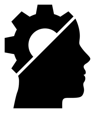 Cyborg gear icon with flat style. Isolated raster cyborg gear icon image on a white background.の写真素材