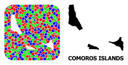 Vector mosaic and solid map of Comoros Islands. Bright geographic map created as hole from rounded square with bright elliptic elements.のイラスト素材