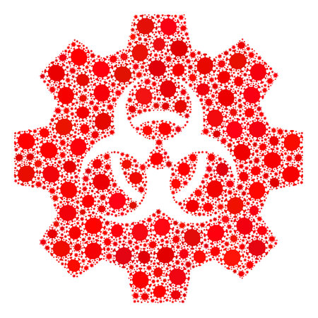 Vector biohazard industry coronavirus mosaic icon done for hospital purposes. Biohazard industry mosaic is constructed from scattered coronavirus infection elements.のイラスト素材