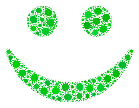 Vector happy smile coronavirus composition icon done for clinic advertisement. Happy smile mosaic is formed from randomized coronavirus viral parts.のイラスト素材