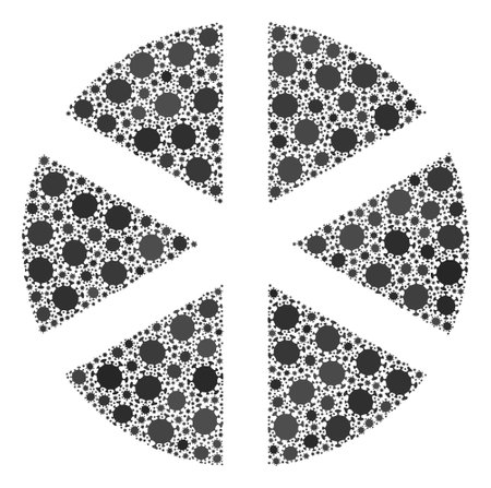 Vector pizza covid-2019 mosaic icon organized for lockdown advertisement. Pizza mosaic is designed of randomized covid pathogen parts.のイラスト素材