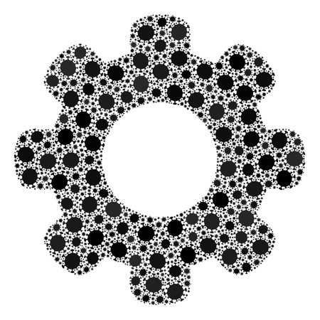 Vector gear wheel covid-2019 mosaic icon organized for pandemic purposes. Gear wheel mosaic is organized of randomized coronavirus infection icons.のイラスト素材
