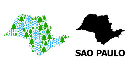 Vector mosaic map of Sao Paulo State created for New Year, Christmas, and winter. Mosaic map of Sao Paulo State is created from snow and fir trees.のイラスト素材