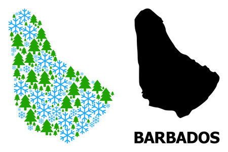 Vector composition map of Barbados created for New Year, Christmas, and winter. Mosaic map of Barbados is created with snow and fir-trees.のイラスト素材