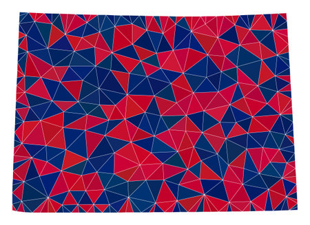 Vector triangle mosaic map of Colorado State in American flag colors, blue and red. Geographic collage in blue and red color tints. Abstract mosaic of map of Colorado State created of triangle spots.のイラスト素材
