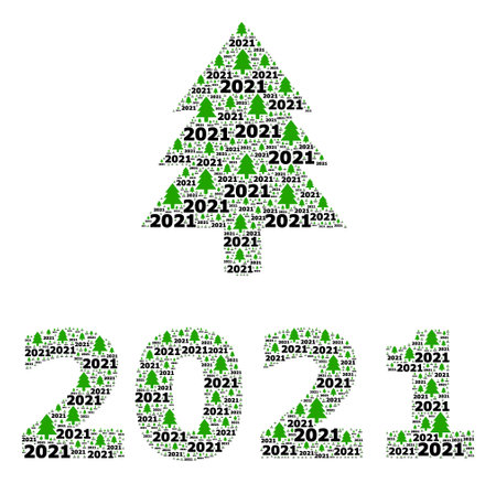 Vector 2021 fir tree fractal is done of scattered fractal 2021 fir tree icons. Fractal combination from 2021 fir tree.のイラスト素材