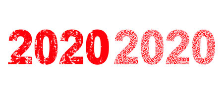 Vector 2020 year digits fractal is formed from random fractal 2020 year digits elements. Scratched 2020 year digits icon. Fractal composition for 2020 year digits.のイラスト素材