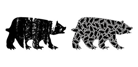 Vector bear fractal is composed of scattered fractal bear icons. Scratched bear icon. Fractal composition from bear.のイラスト素材