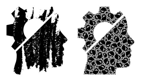 Vector cyborg gear composition is constructed of randomized fractal cyborg gear pictograms. Rough cyborg gear icon. Fractal composition of cyborg gear.のイラスト素材