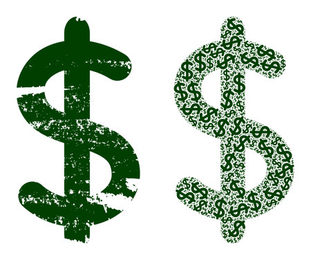 Vector dollar sign fractal is formed of repeating fractal dollar sign elements. Scratched dollar sign icon. Fractal composition of dollar sign.のイラスト素材