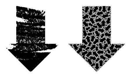 Vector fall down arrow mosaic is constructed from repeating fractal fall down arrow items. Distress fall down arrow icon. Recursion mosaic from fall down arrow.のイラスト素材