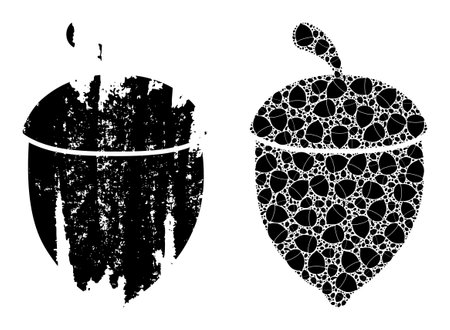 Vector oak acorn fractal is formed from random fractal oak acorn parts. Textured oak acorn icon. Recursion mosaic from oak acorn.のイラスト素材