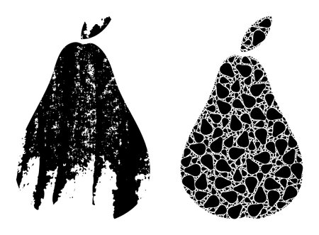 Vector pear fractal is created of random fractal pear elements. Distress pear icon. Fractal composition of pear.のイラスト素材
