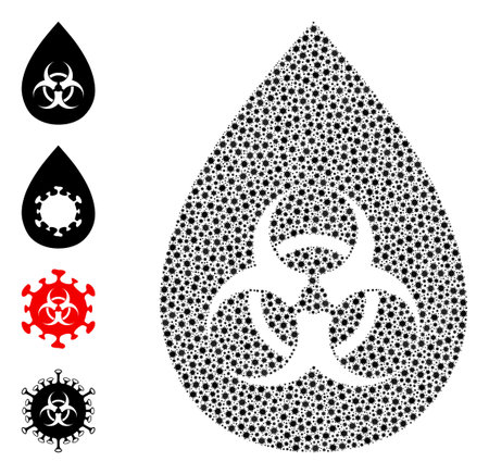 Vector biohazard drop icon covid mosaic. Biohazard drop mosaic is designed of small covid virulent items. Image designed for pharmacy wallpapers.のイラスト素材