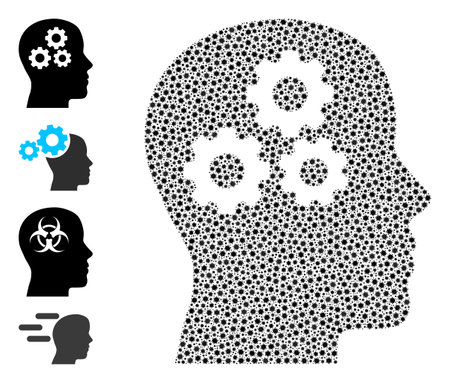 Vector brain gears icon coronavirus mosaic. Brain gears mosaic is constructed of little coronavirus infection items. Collage is organized for doctor applications.のイラスト素材