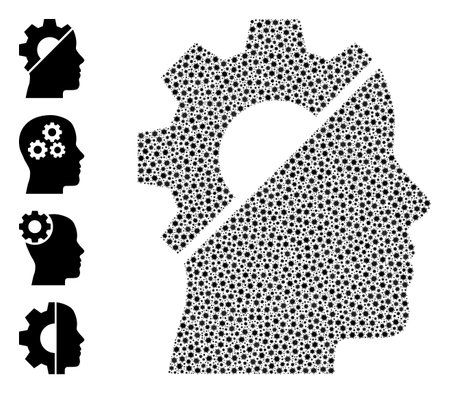 Vector cyborg gear icon covid collage. Cyborg gear mosaic is done from little coronavirus viral items. Collage is done for hospital projects.のイラスト素材