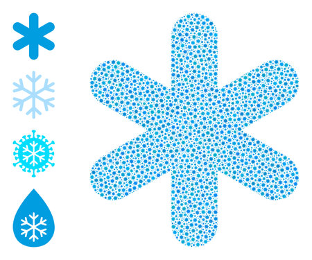 Vector simple snowflake icon covid collage. Simple snowflake mosaic is organized with small covid infection icons. Abstraction is organized for lockdown illustrations.のイラスト素材