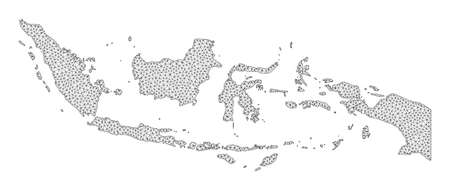 Polygonal mesh map of Indonesia in high detail resolution. Mesh lines, triangles and points form map...