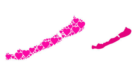Love collage and solid map of Balaton Lake. Collage map of Balaton Lake is created with pink love hearts. Vector flat illustration for dating conceptual illustrations.のイラスト素材