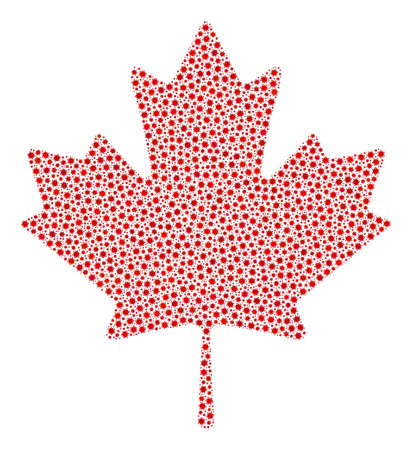 Vector maple leaf covid mosaic icon created for health care illustrations. Maple leaf mosaic is shaped with little covid infection icons.のイラスト素材