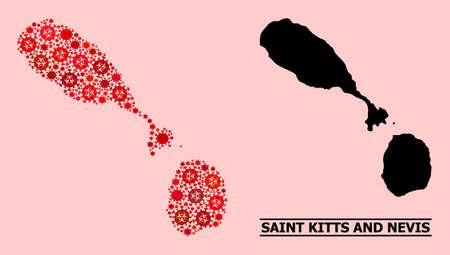 Vector   composition map of Saint Kitts and Nevis done for medicare wallpapers. Red mosaic map of Saint Kitts and Nevis is composed from biological hazard  infection parts.のイラスト素材