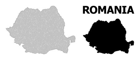 Polygonal mesh map of Romania in high resolution. Mesh lines, triangles and points form map of Romania.のイラスト素材