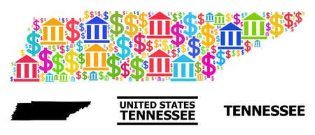 Bright colored financial and commerce mosaic and solid map of Tennessee State. Map of Tennessee State vector mosaic for ads campaigns and projects.のイラスト素材