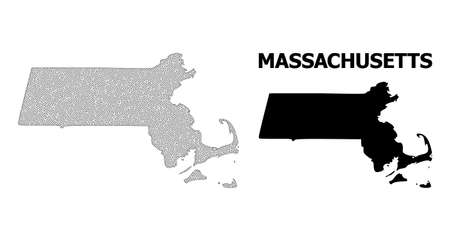 Polygonal mesh map of Massachusetts State in high resolution. Mesh lines, triangles and points form map of Massachusetts State.のイラスト素材