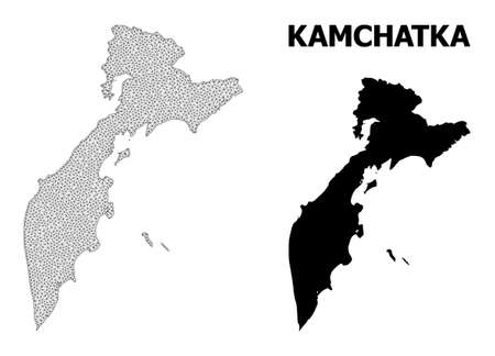 Polygonal mesh map of Kamchatka Peninsula in high detail resolution. Mesh lines, triangles and dots form map of Kamchatka Peninsula.のイラスト素材