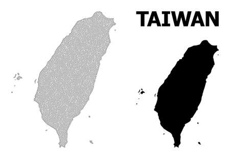 Polygonal mesh map of Taiwan in high detail resolution. Mesh lines, triangles and points form map of Taiwan. High detail wire frame 2D polygonal line network in vector format on a white background.のイラスト素材