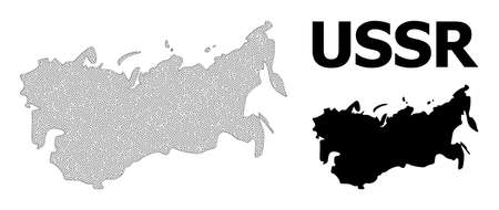 Polygonal mesh map of USSR in high resolution. Mesh lines, triangles and points form map of USSR. High resolution wire frame carcass polygonal line network in vector format on a white background.のイラスト素材