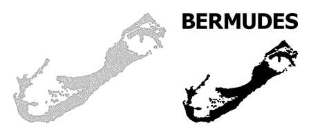 Polygonal mesh map of Bermuda Islands in high detail resolution. Mesh lines, triangles and points form map of Bermuda Islands.のイラスト素材