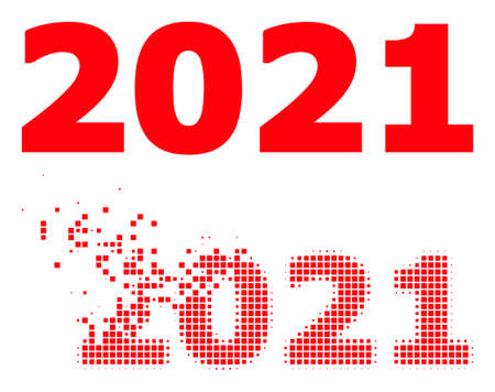 Dissolved pixelated 2021 year digits vector icon with wind effect, and original vector image. Pixel...