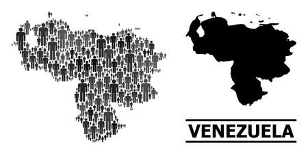 Map of Venezuela for social projects. Vector demographics collage. Collage map of Venezuela composed of human pictograms. Demographic concept in dark gray color hues.のイラスト素材
