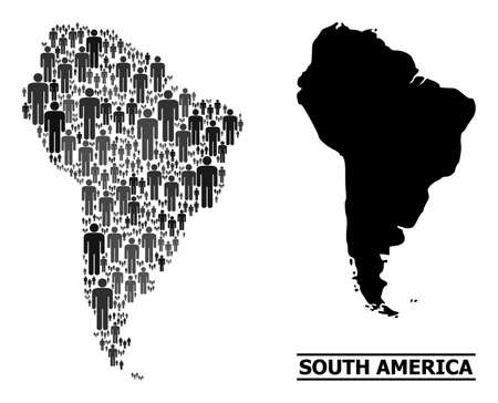 Map of South America for political promotion. Vector population abstraction. Abstraction map of South America constructed of guy items. Demographic scheme in dark gray color shades.のイラスト素材