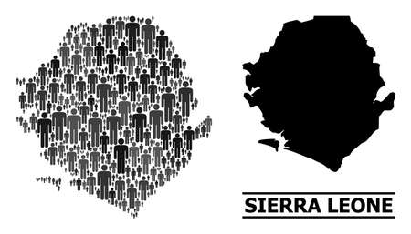 Map of Sierra Leone for politics projects. Vector nation abstraction. Abstraction map of Sierra Leone created of crowd items. Demographic scheme in dark grey color shades.のイラスト素材